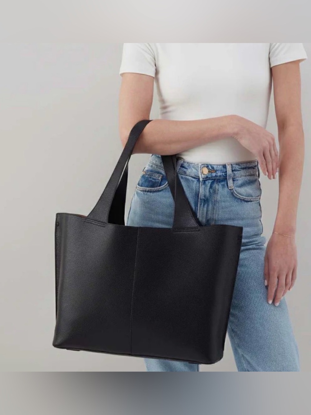 HOBO Black Pebbled Leather Tote with Wide Straps